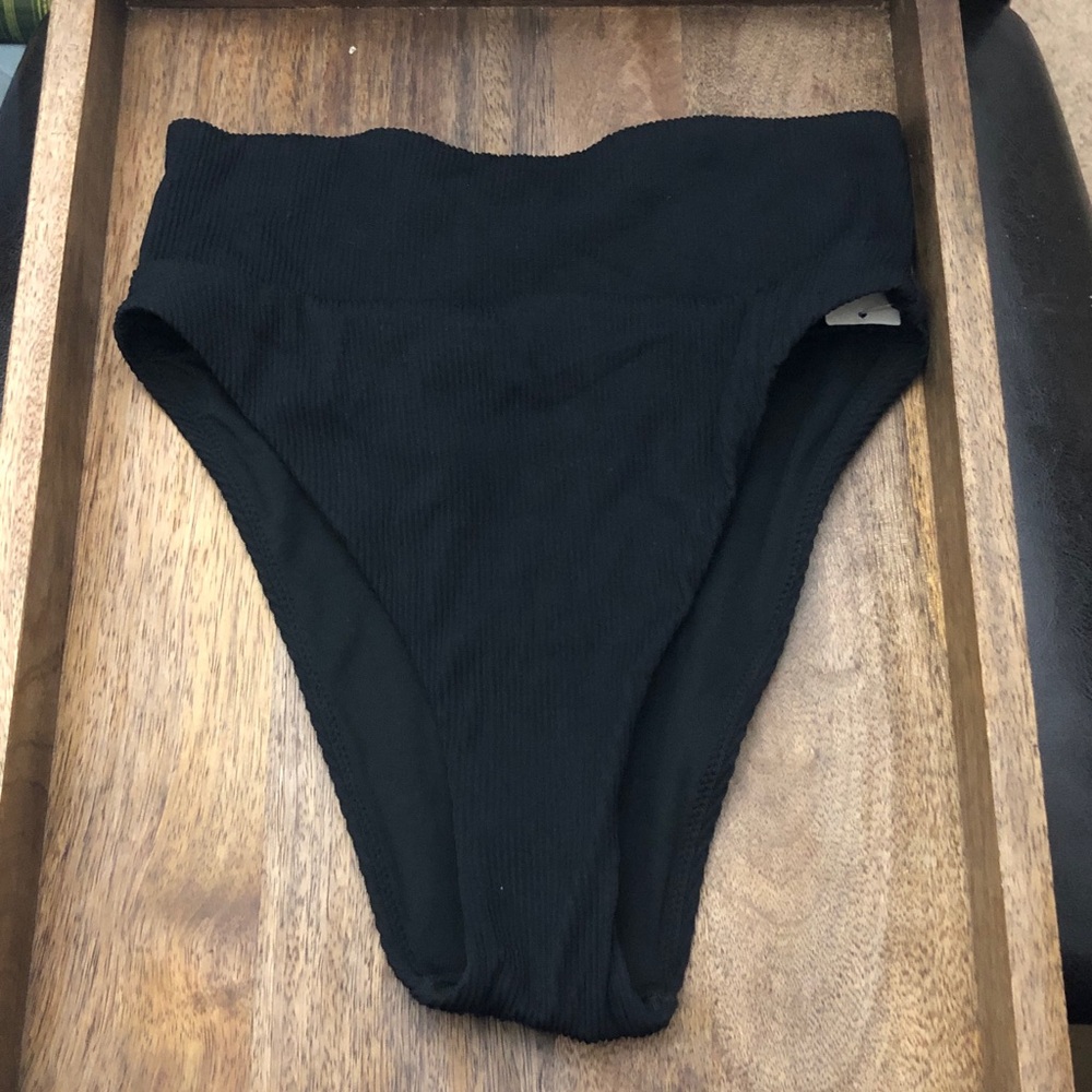 aerie High-Waist Ribbed Bikini Bottoms - Black